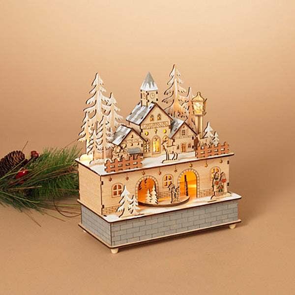 Lighted Wind Up Musical Village with Moving Scene - The Country Christmas Loft