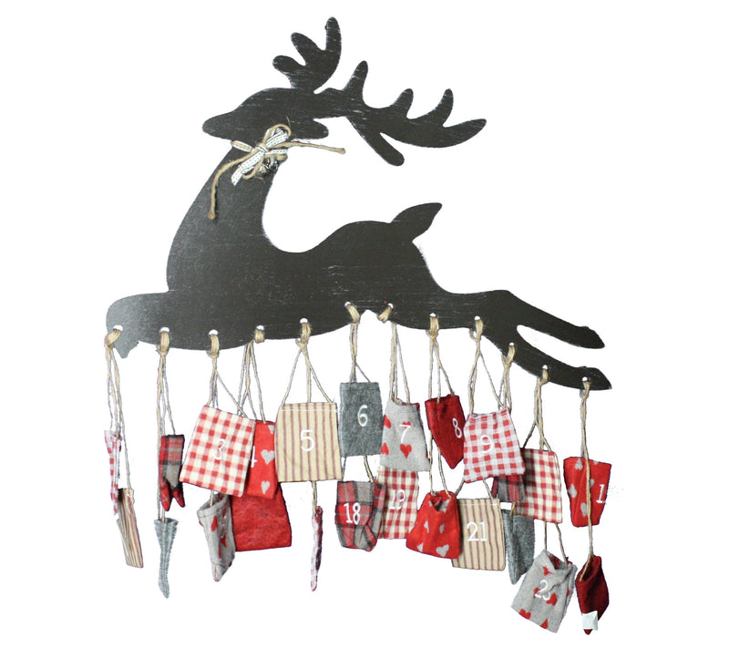 Wooden Reindeer with Fabric Pockets Advent Calendar