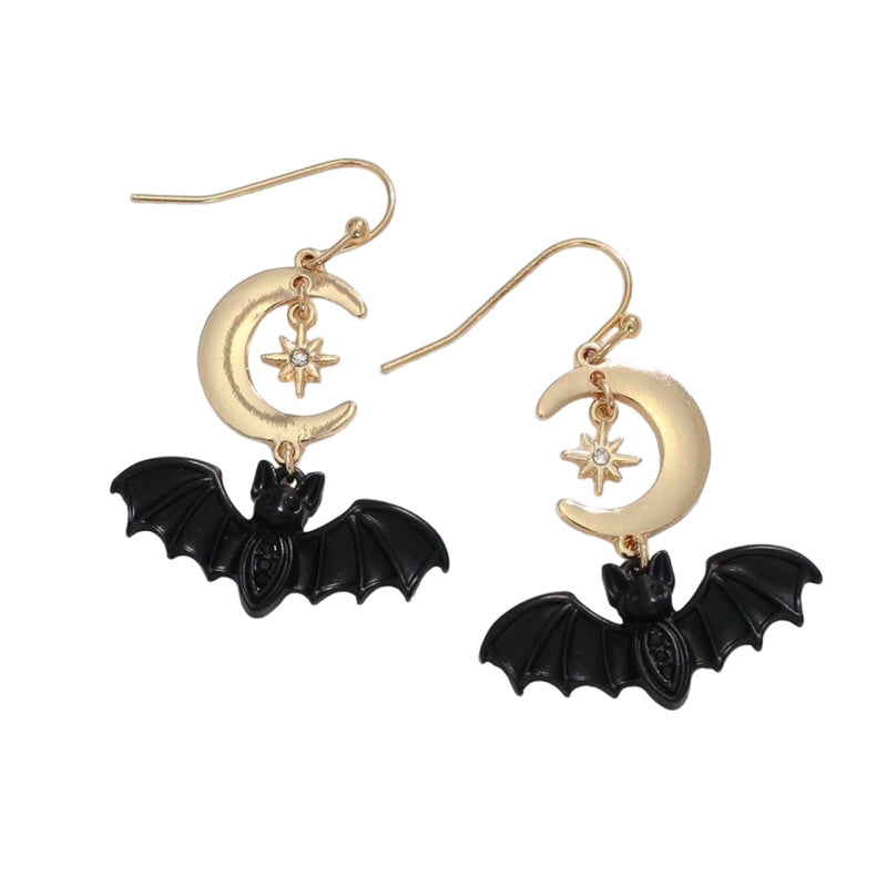 Black Bats with Moon - Earrings
