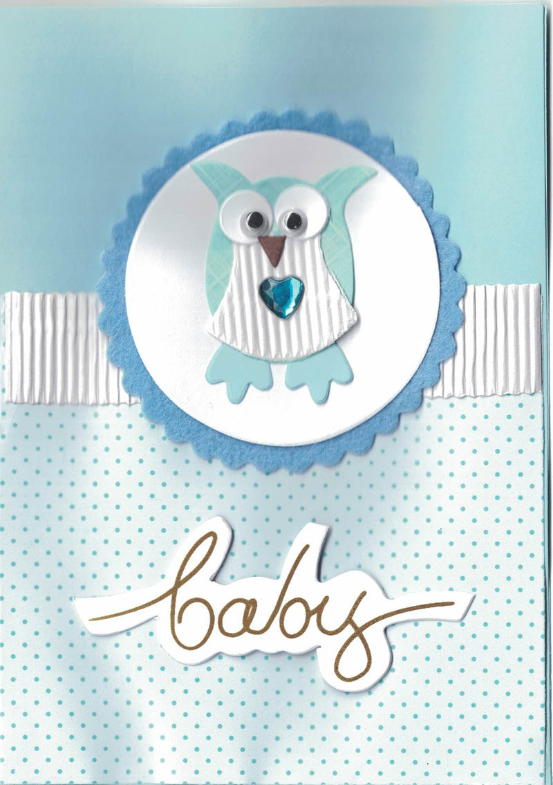 Handmade Embellished Welcome Baby Card - Blue Owl