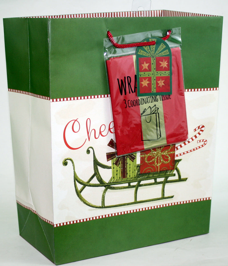 Traditional Gift Bag With Matching Tissue - Cheer Sleigh Large