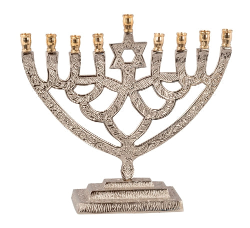 Ornate Nickel Finish Menorah - The Country Christmas Loft