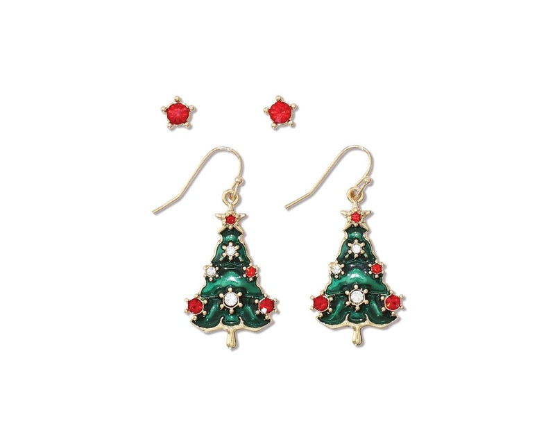 Tree Earrings and Red Crystal Post Earrings - The Country Christmas Loft