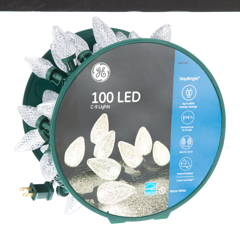 49 Foot 100 LED C-9 Spool - Warm White / Green Wire - The Country Christmas Loft