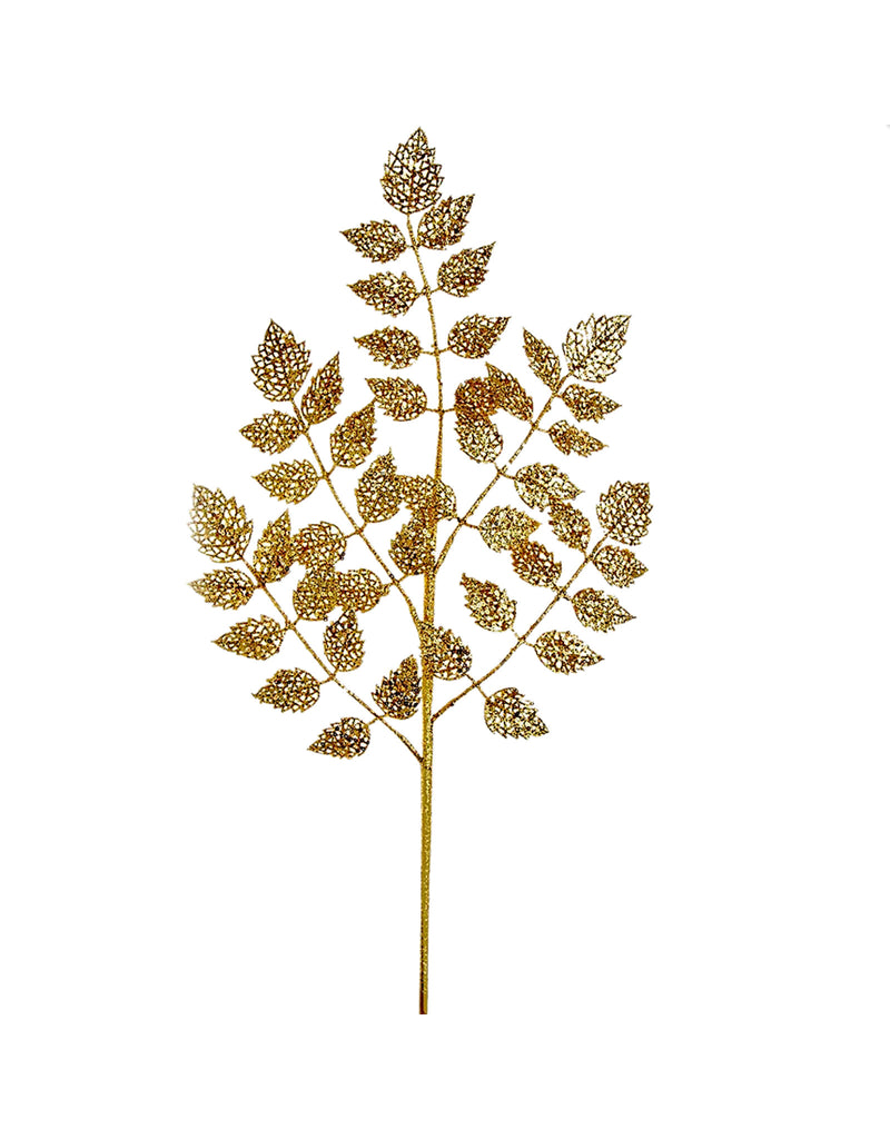 Gold Glittered Leaf Spray - The Country Christmas Loft