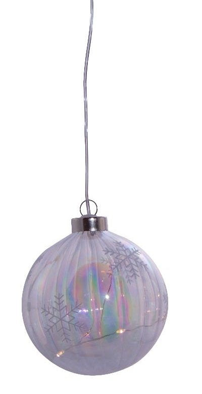 Lighted USB Clear Iridescent Glass Ball Ornament - Streaked - The Country Christmas Loft