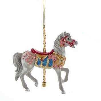 Resin Carousel Assortment Ornament - Fancy Grey Horse - The Country Christmas Loft