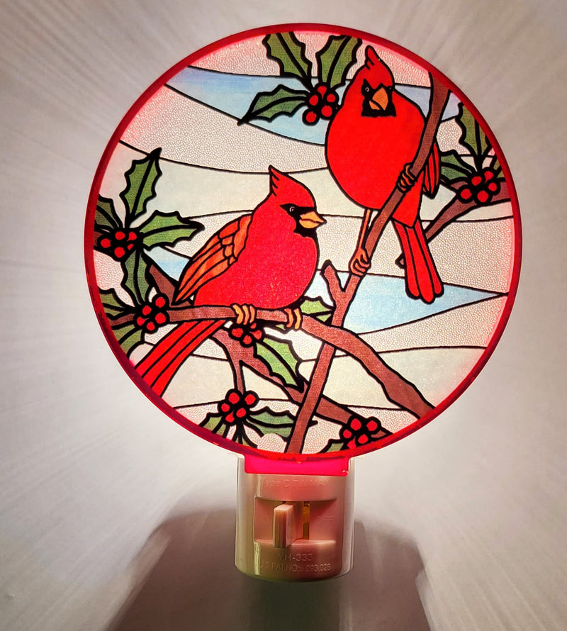 Round Red Christmas Nightlight -  Cardinals - The Country Christmas Loft