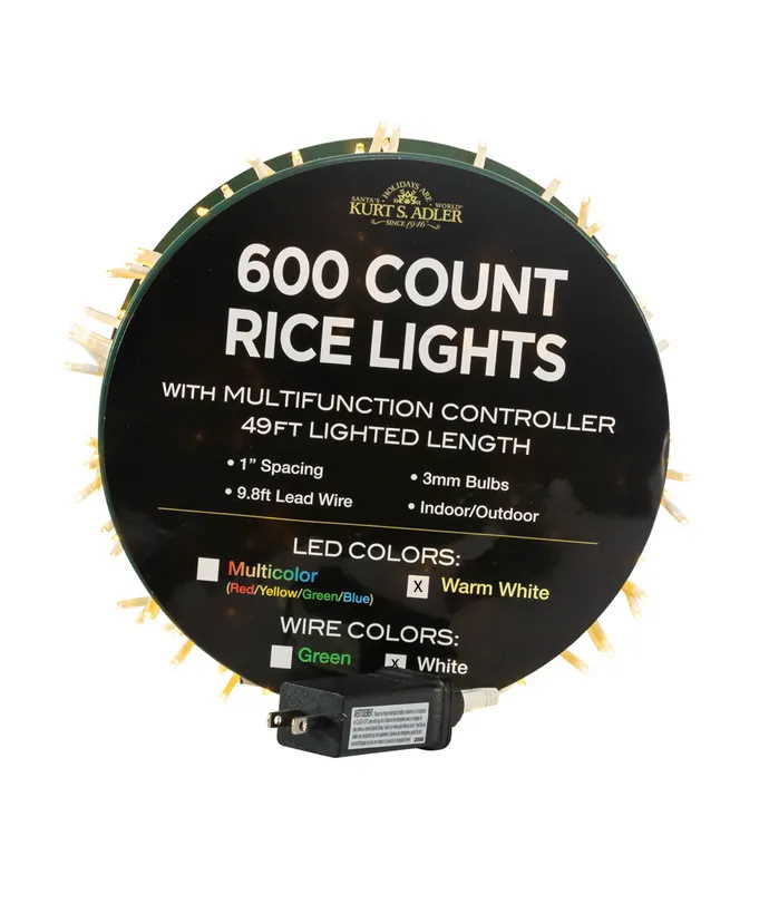 600-Light Warm White LED Rice Light Set - 49 Feet - The Country Christmas Loft