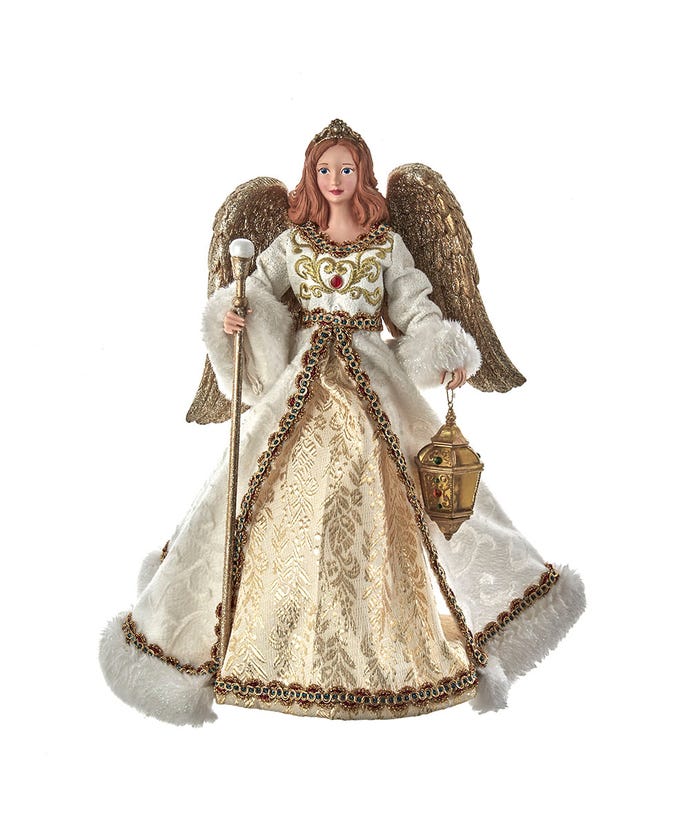Fabriche Un-Lit Gold and White Jeweled Angel Treetop - The Country Christmas Loft