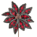 Wool Edged Plaid Poinsettia Pick - 14 Inch