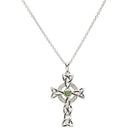 Trinity Knot Diamond And Emerald Silver Celtic Cross Necklace
