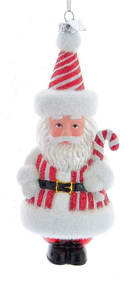 Noble Gems Glass 6 inch Santa Ornament - Striped Outfit - The Country Christmas Loft