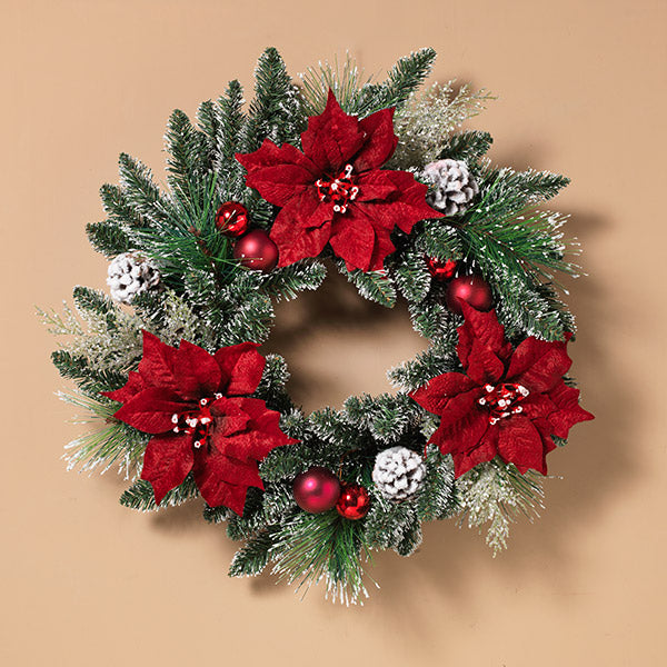 24 inch Snowy Poinsettia Wreath - The Country Christmas Loft