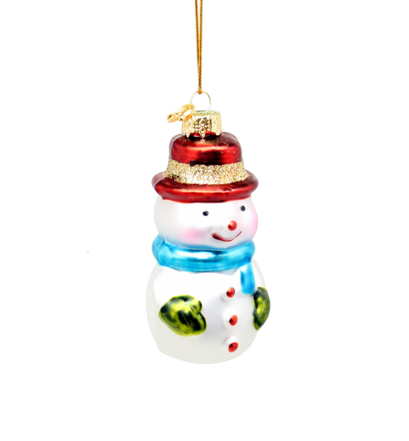 3 Inch Boxed Glass Ornament -  Snowman - Red Hat - The Country Christmas Loft
