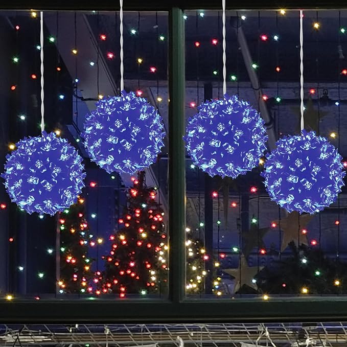 LED Lighted Sphere Ornament - 4 Piece Set - Blue
