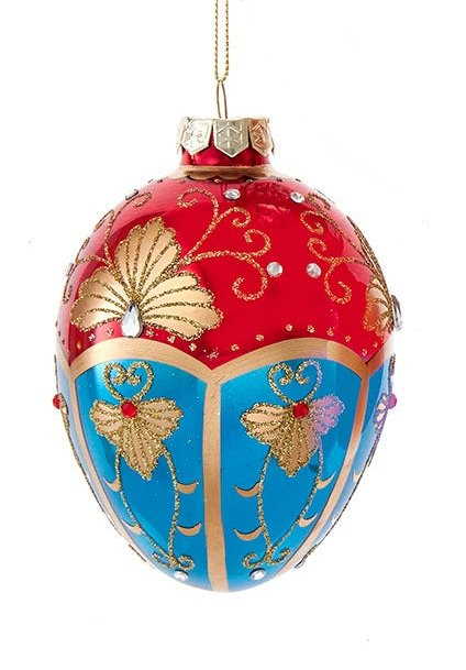Glass Egg Ornament - 120mm - Red and Blue - The Country Christmas Loft
