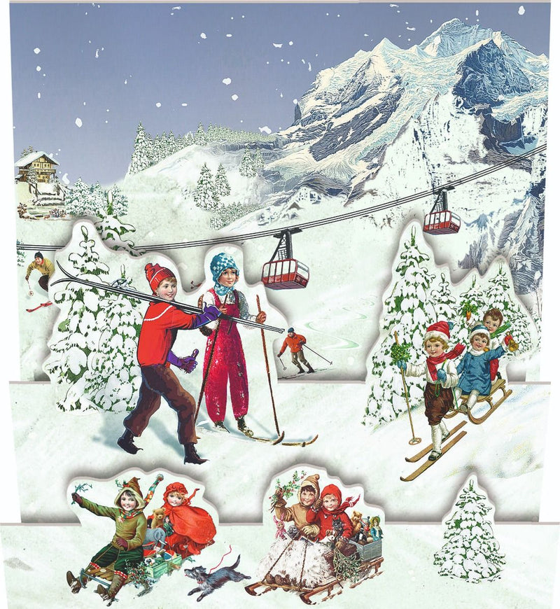 3D Winterscapes Advent Calendar Card - Skiing - The Country Christmas Loft