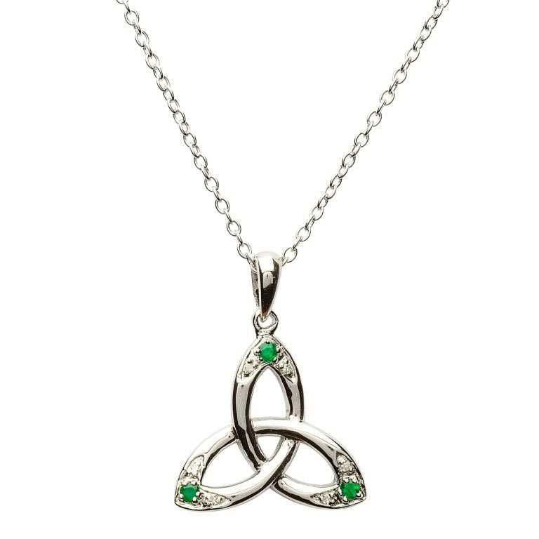Sterling Silver Emerald and Diamond Trinity