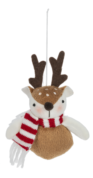 Plush Reindeer Ornament - Striped Scarf - The Country Christmas Loft