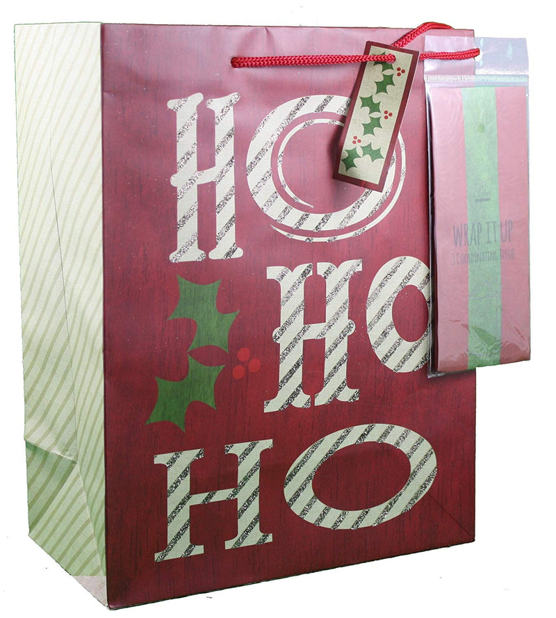 Large Gift Bag With Tissue - Ho Ho Ho