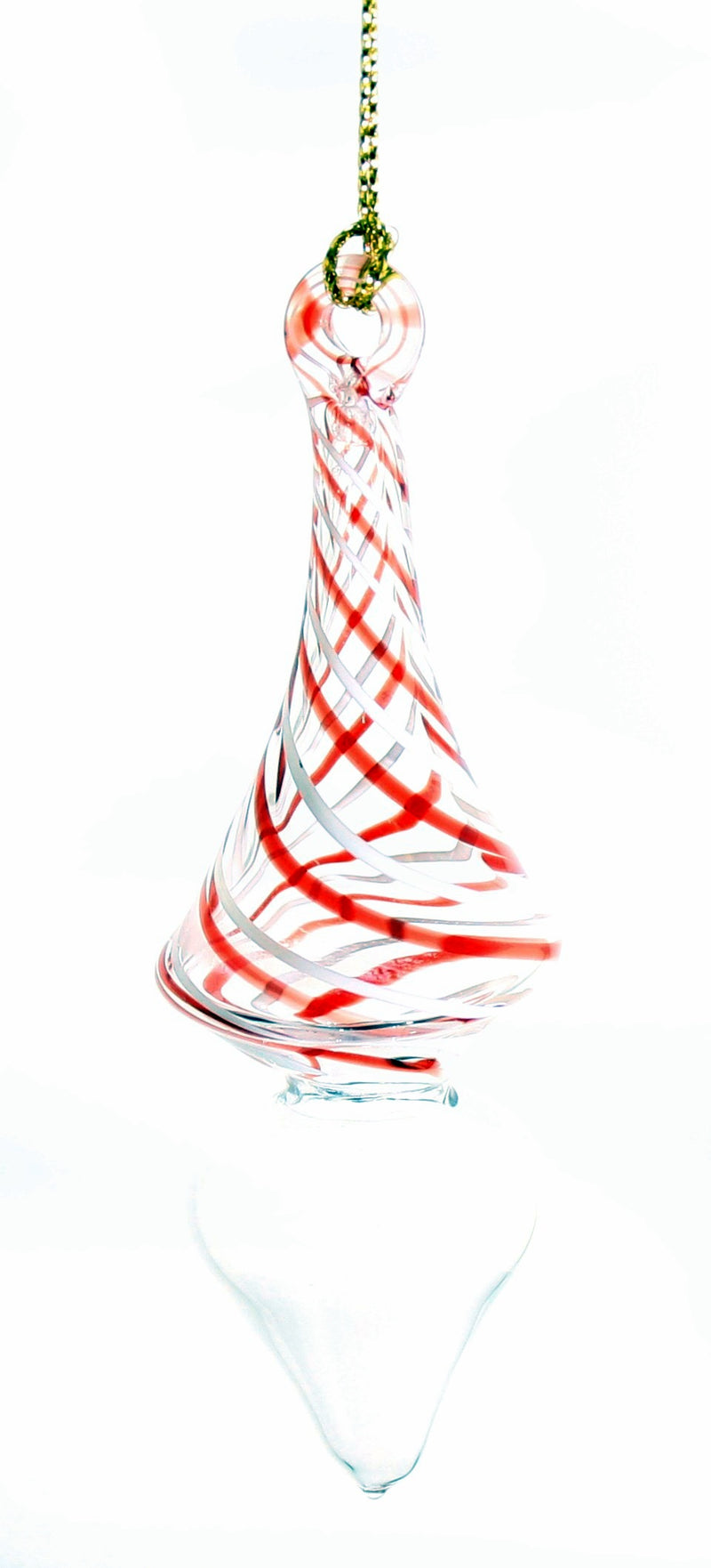 Candy Cane Stripe Blown Glass Ornament - Teardrop