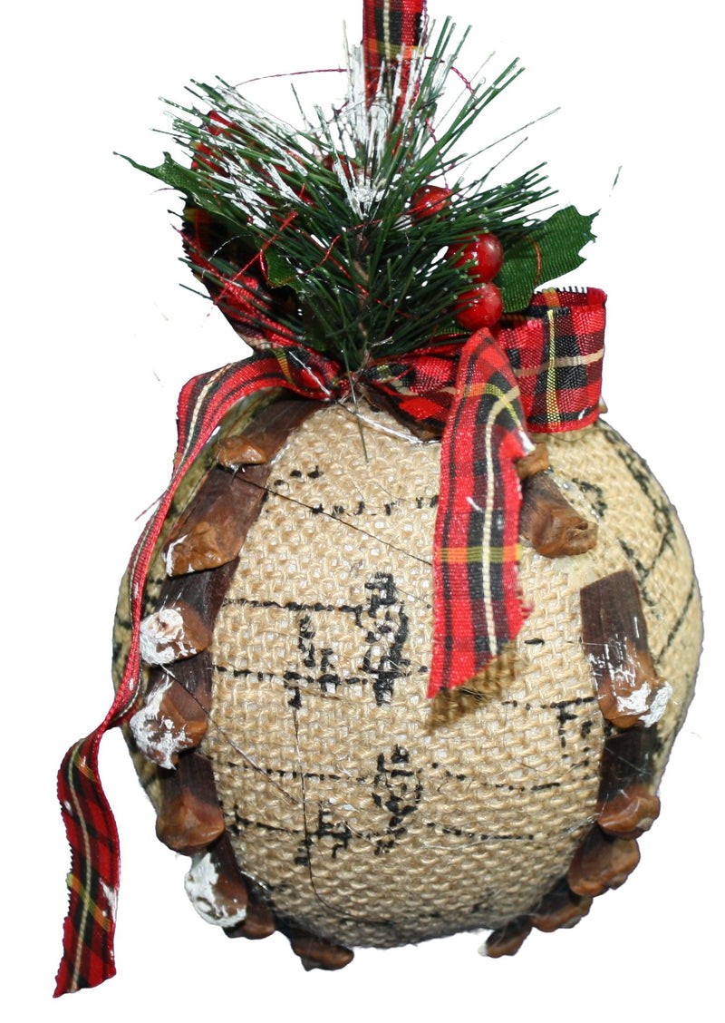 5.5 Inch Burlap Ball  Holiday Ornament - Style 2 - The Country Christmas Loft