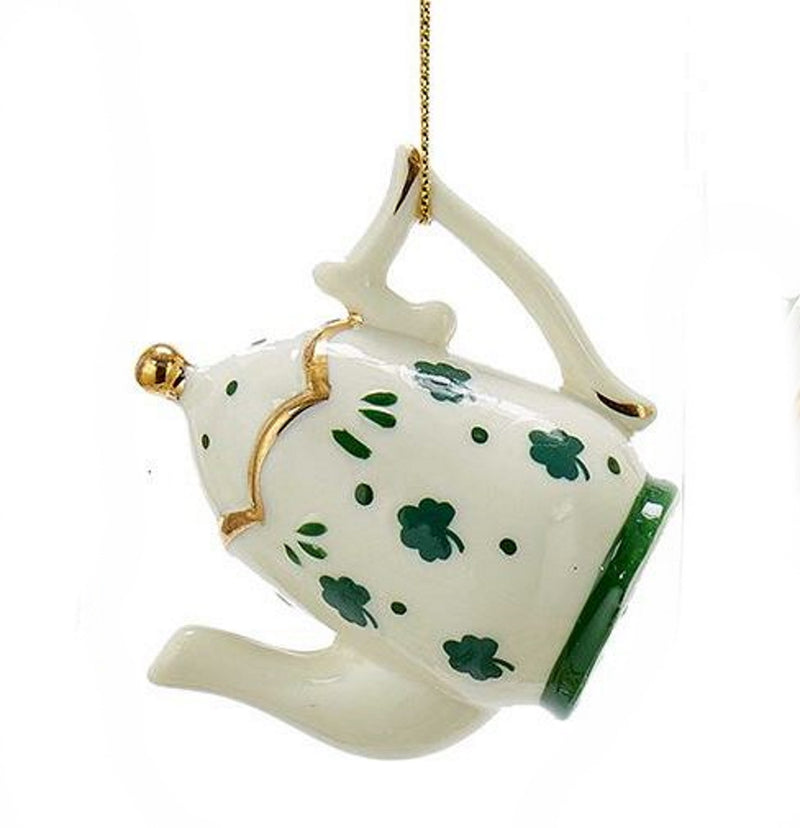 Porcelain Irish Tea Ornament -  Teapot Gold Lid - The Country Christmas Loft