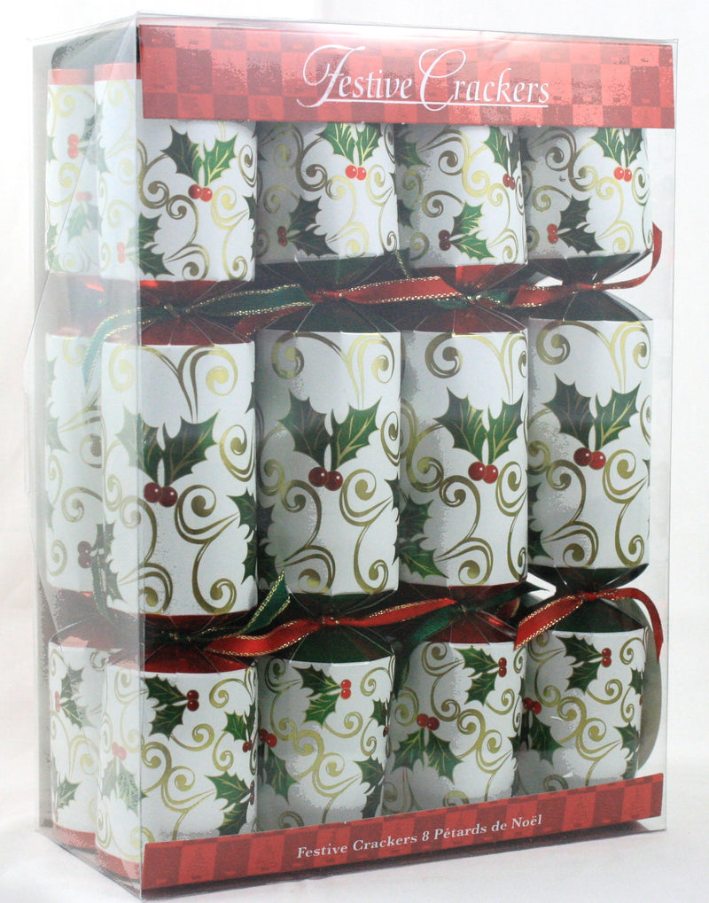 10 inch Red and Green Holly Crackers - 8 Count - The Country Christmas Loft