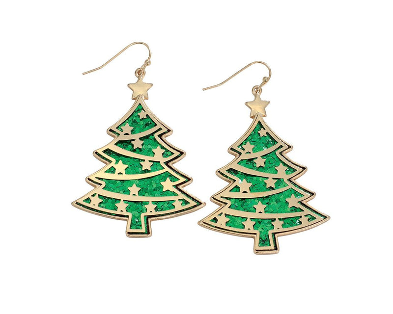 Gem Glitter Tree with Gold Star - Earrings