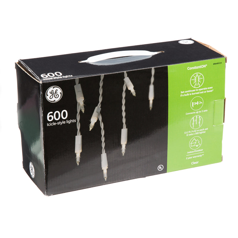 GE Constant On 600 Count White Icicle Style LIghts - The Country Christmas Loft