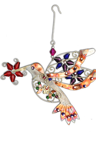 Flower Hummingbird Metal Ornament - The Country Christmas Loft