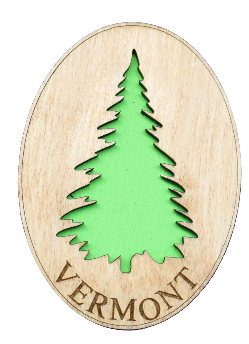 Vermont Oval Green Tree Wooden Magnet