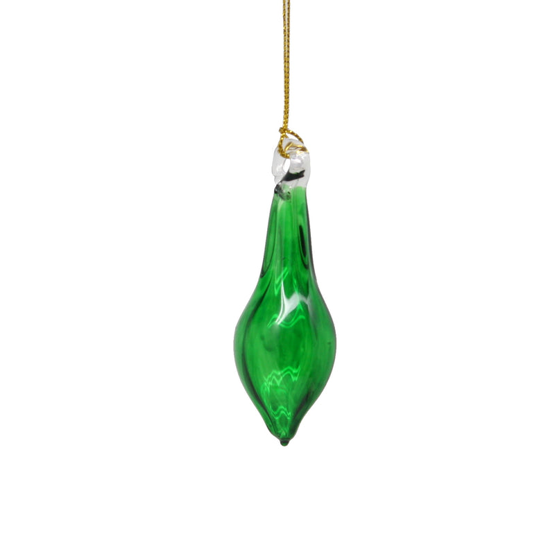 Blown Glass Teardrop Ornament - Green - Mid Bulge