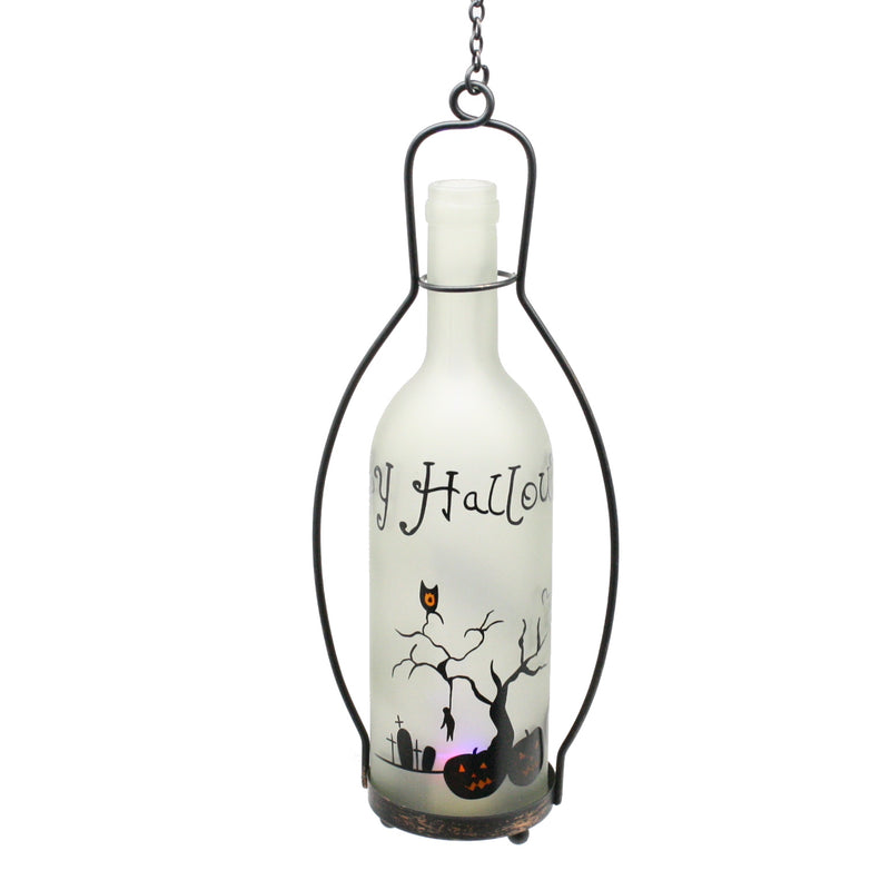 Color Changing Lighted Frosted Glass Halloween Bottle -  Graveyard