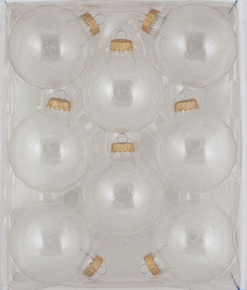 Christmas By Krebbs 2 5/8 Glass Balls - Gold Caps - Clear 8 Pack - The Country Christmas Loft