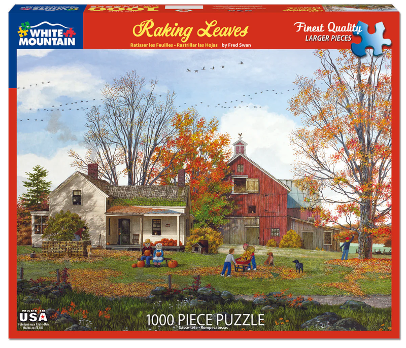 Raking Leaves - 1000 Piece Jigsaw Puzzle - The Country Christmas Loft