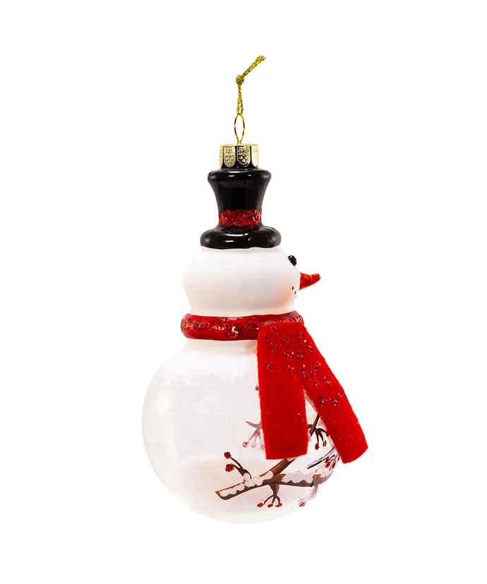 Glass Snowman With Chickadee Ornaments - The Country Christmas Loft