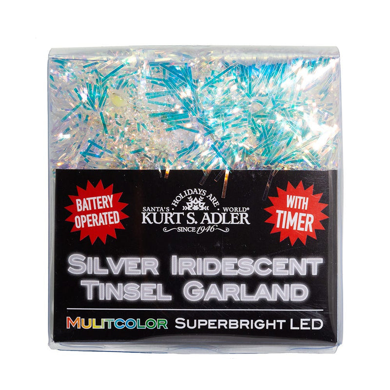 20-Light Battery-Operated Multicolored Superbright LED Silver Iridescent Tinsel - The Country Christmas Loft