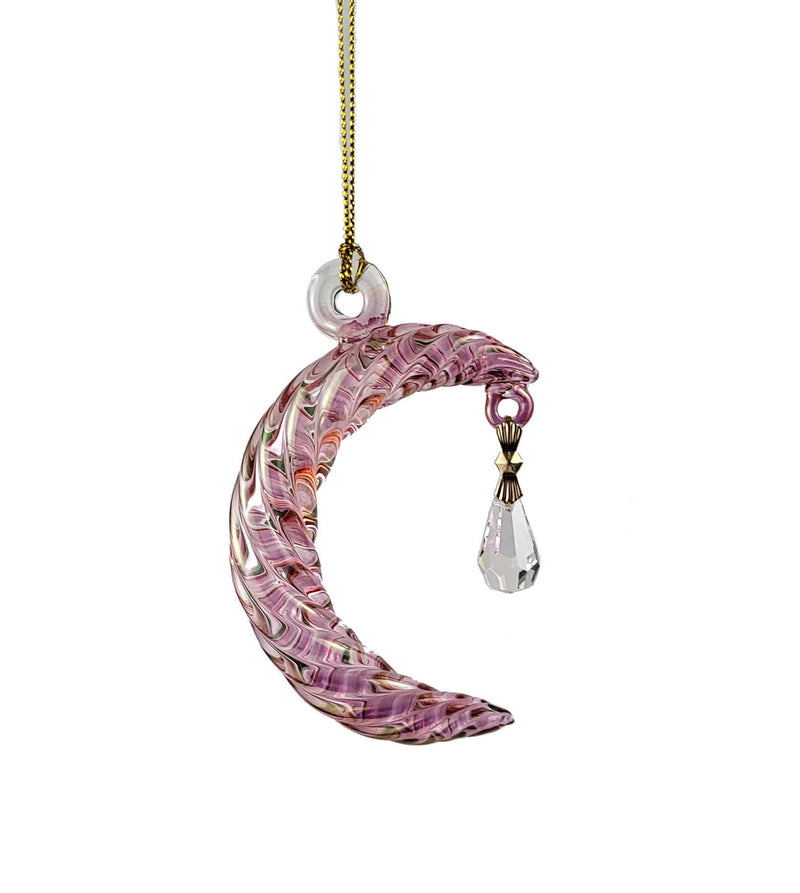 Small Crescent Moon Glass Ornament - Pink