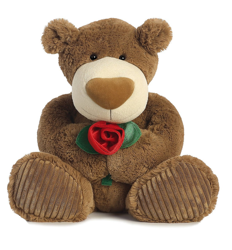 Aurora Mocha Latte Teddy Bear With Flower  - 20 Inch