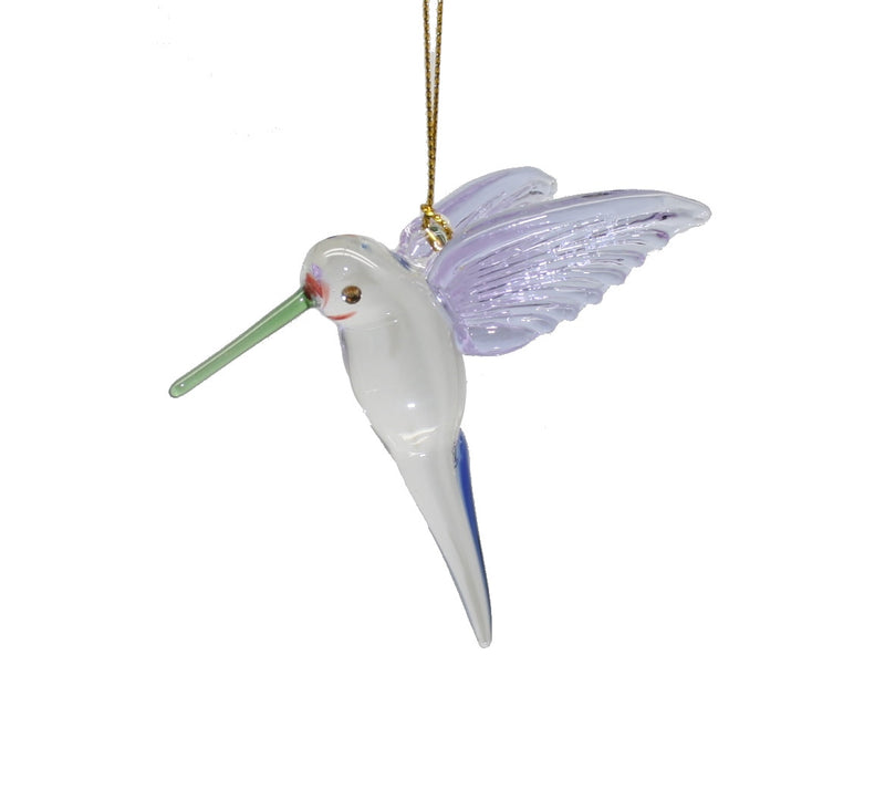 Feeding Hummingbird - Purple/Blue/Green - Egyptian Glass Ornament
