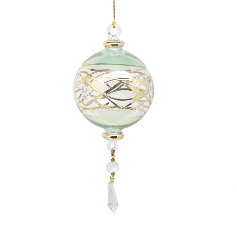 Gold Etched Large Sphere with Dangle - Green
