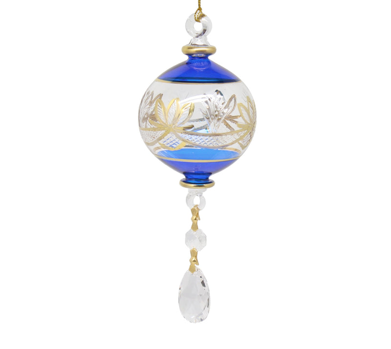 Special Etching Crystal Ball with Dangles Ornament - Cobalt