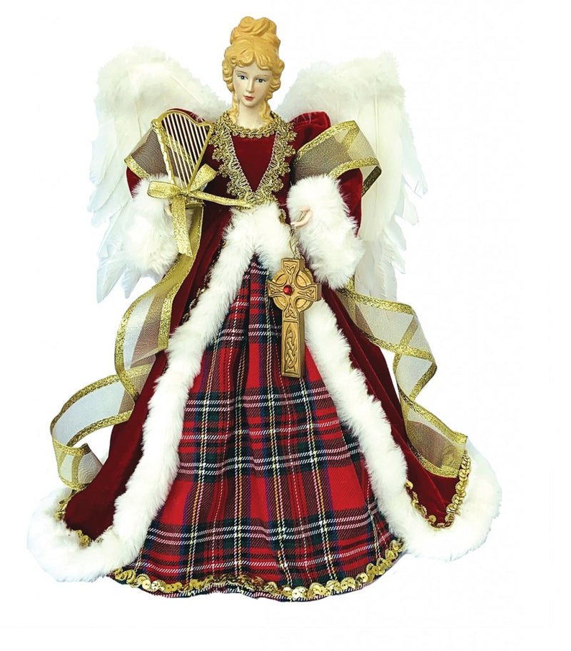 16 Inch Tartan Plaid Angel Tree Topper - The Country Christmas Loft
