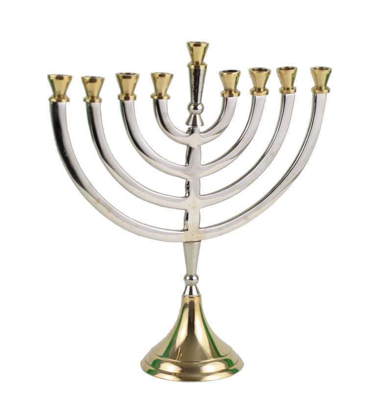 Shiny Silver and Brass  Menorah - The Country Christmas Loft