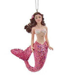 Mermaid With Glittered Tail Ornament - Pink - The Country Christmas Loft
