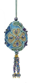 Teal Peacock Egg Ornament - - The Country Christmas Loft