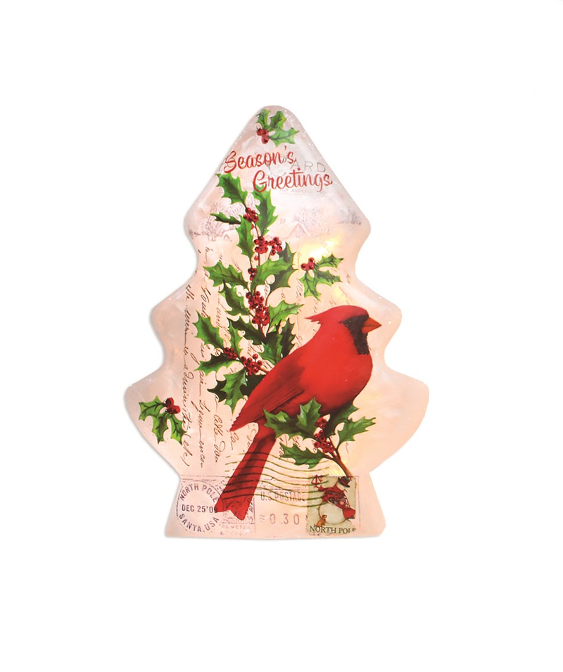 Vintage Postcard Lit Glass Tree - 8.8 Inch -Cardinal