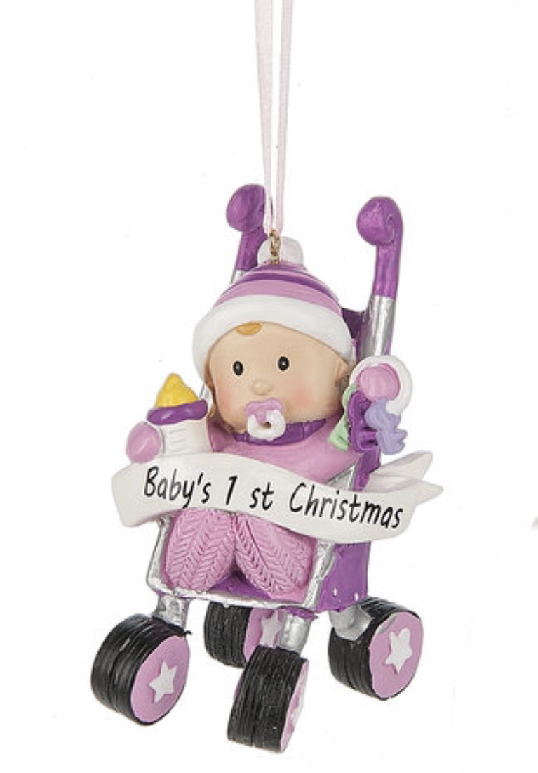 Baby's 1st Christmas Stroller Ornament -  Pink - The Country Christmas Loft